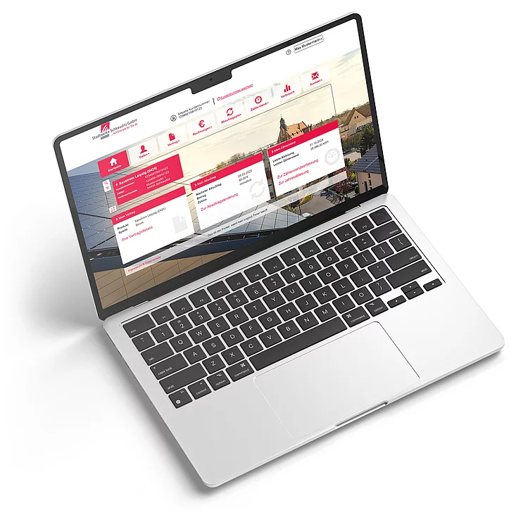 Ein Notebook welches das Kundenportal der Stadtwerke Schkeuditz zeigt.