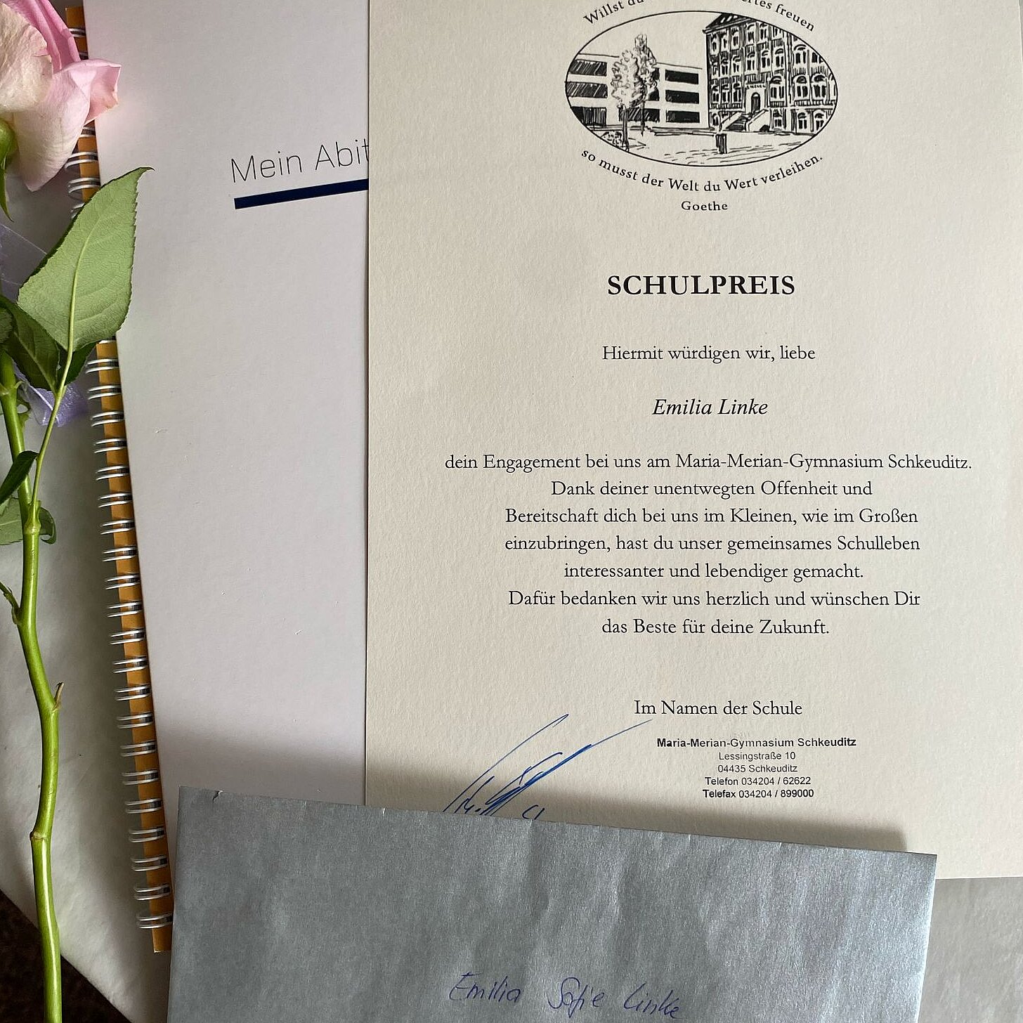 Urkunde des Schulpreises 2025